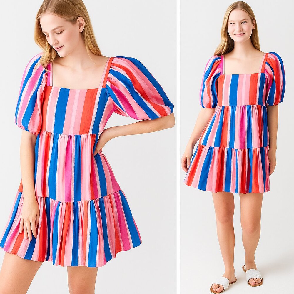 NEW Oliphant Striped Bubble Skirt Mini Dress